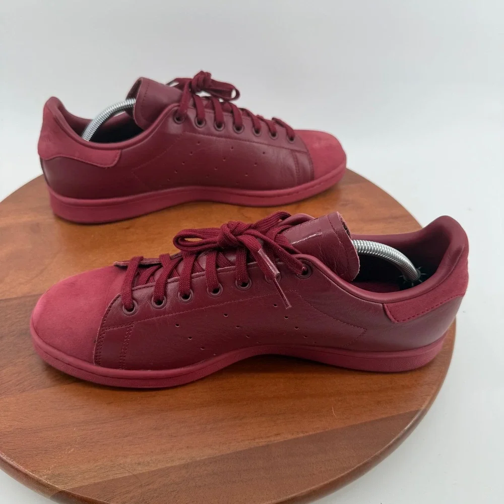 Adidas Stan Smith Mens Burgundy Leather Suede Cap Toe Sneakers B37920 11.5